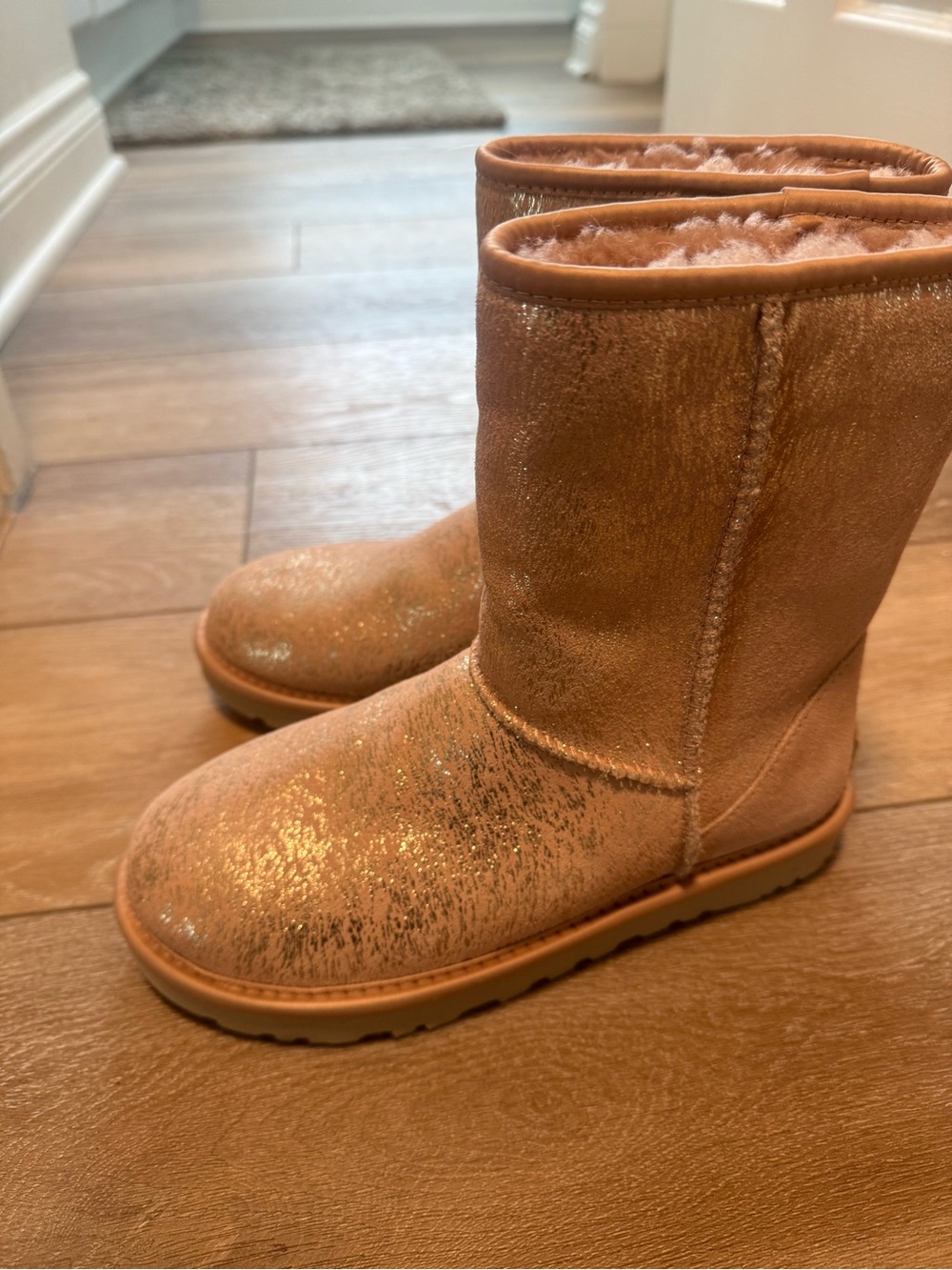 UGG Kids Glitter Tan Shearling Boots